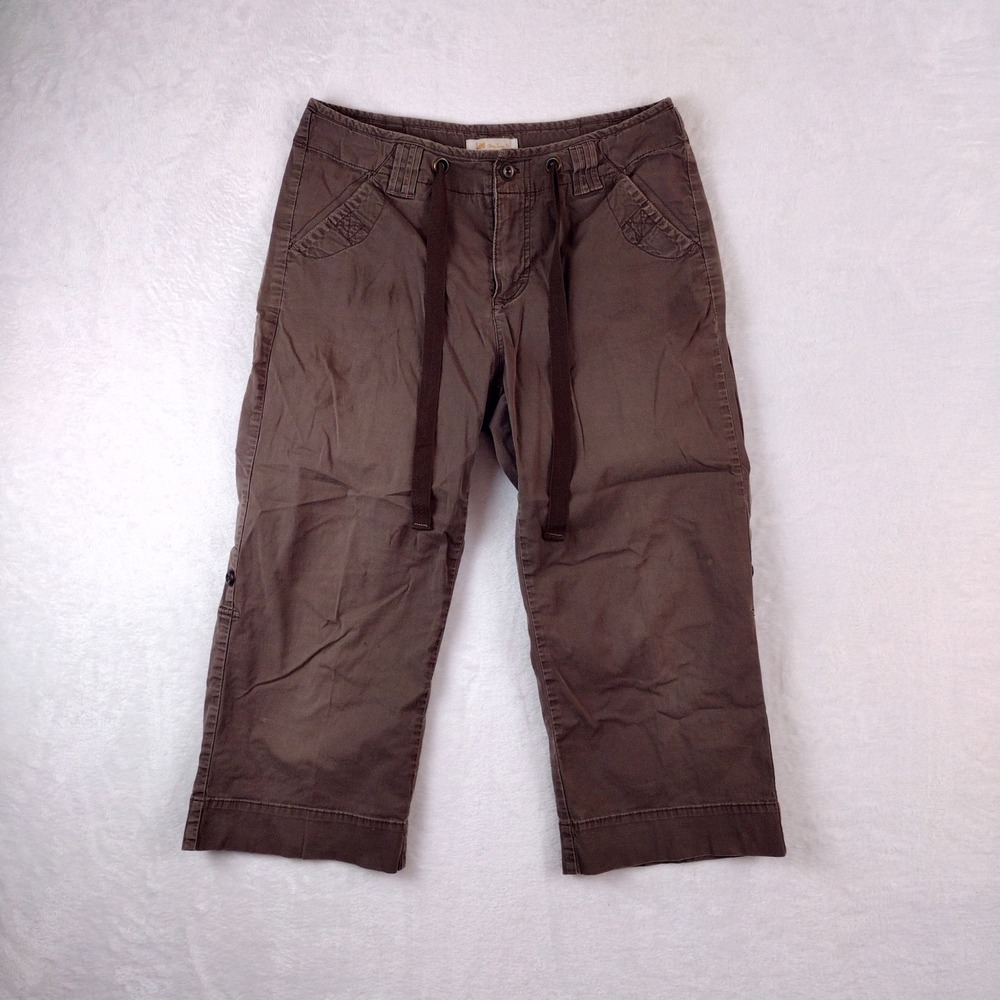 Lee One True Fit Womens Brown Cargo Capri Pants Size 9/10 Medium Drawstring Crop